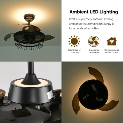 36 in. Black Industrial Ceiling Fans for Living Room Bedroom Kitchen Patio, Retractable Blade Ceiling Fan with Light and Remote