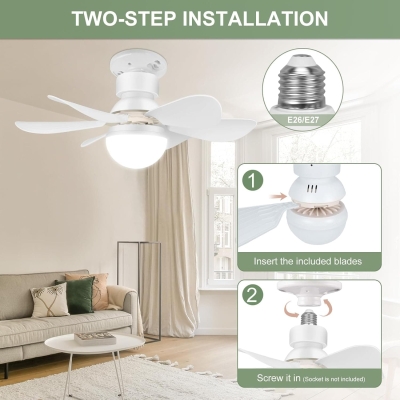 Socket Fan with Light and Remote, Small Light Socket Fan for Bedroom Kitchen, Workshop Garage Ceiling Fan