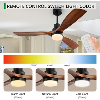 52 in. Outdoor Ceiling Fan with Remote, Reversible Modern Ceiling Fan with 3 Walnut Wood Blades for Bedroom Living Room, Patio Porch Fans