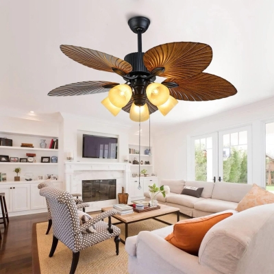 52 in. Indoor Outdoor Tropical Ceiling Fans with Light and Remote, Palm Leaf Ceiling Fan, Farmhouse Chandelier Ceiling Fan for Bedroom Living Room