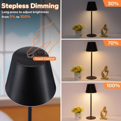 Black Rechargeable Cordless LED Table Lamp Desk Lamp, Stepless Touch Dimmable Desk Lamp, Portable Table Lamp for Living Room Restaurant Bedroom Cafe