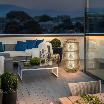 Solar-Powered Rattan Floor Lamp with High-Efficiency Charging, Portable Outdoor Lanterns for Garden, Patio, Balcony, and Front Door Decor
