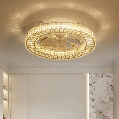 22 in. Modern Ceiling Fan, Crystal Flush Mount Bladeless Ceiling Fan with Light and Remote, Industrial Crystal Fan Light for Bedroom Living Room Dining Room