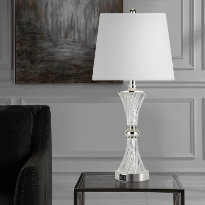 Set of 2 Modern White Drum-Shaded Table Lamp, Dimmable Console Table Lamp with Touch Control for Bedroom Bedsides Nightstand Living Room