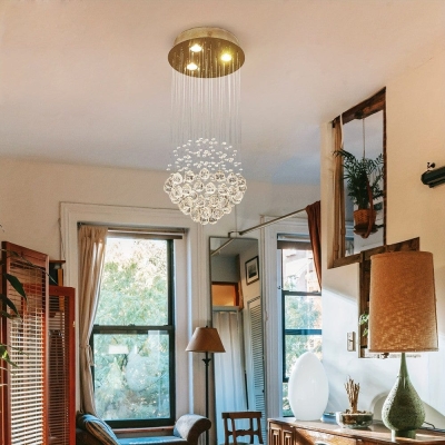 Gold Raindrop Chandelier, Modern Crystal Ball Ceiling Lighting Fixture, Flush Mount Pendant Lamp for Dining Living Bathroom Foyer