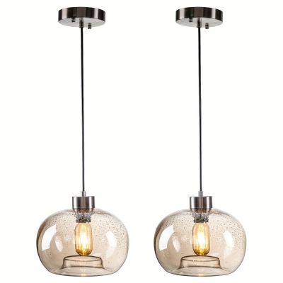 Set of 2 Globe Pendant Light, Amber Raindrop Glass Hanging Pendant Lighting Fixture