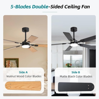 52 in. Ceiling Fan, Outdoor Ceiling Fan with Light and Remote, Dimming Reversible Black Ceiling Fan with Light, Outdoor Farmhouse Ceiling Fan with Light
