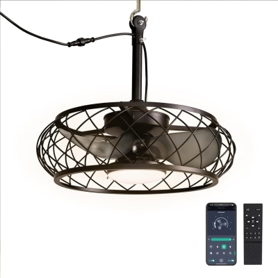20 in. Black Outdoor Ceiling Fans with Light and Remote, Dimmable Caged Industrial Chandelier Fandelier for Patio, Pergola Fan, Outdoor Fan for Gazebo