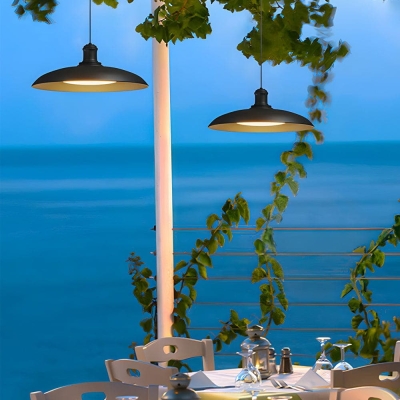 Rustic Black Outdoor Pendant Light with Durable Carbide Steel, Saucer-Shaped Shade, and Warm White LED for Garden or Balcony, 2 Sizes