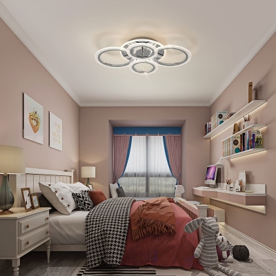 4-Ring LED Dimmable Flush Mount Ceiling Light Chandelier for Living Room Dining Room Bedroom