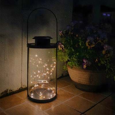 Retro Portable Solar Lanterns with 50 LED Lights, Durable Black Aluminum and Clear Glass for Outdoor Decor, Hang or Place Anywhere