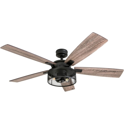 52 in. Industrial Looking Ceiling Fan, Indoor LED Ceiling Fan with Light Remote Control, Matte Black Reversible Ceiling Fan