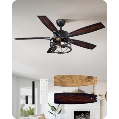 52 in. Farmhouse Rustic Remote Ceiling Fan with Light, 5 Wood Blades Reversible DC Ceiling Fan for Bedroom Patio Porch
