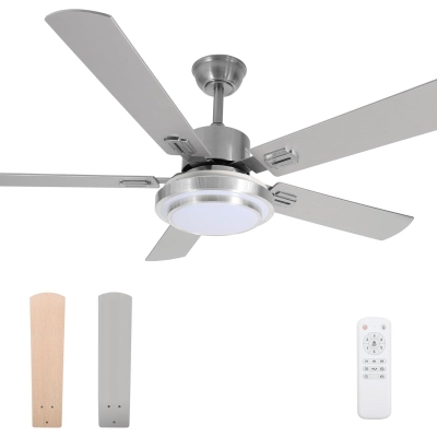 52 in. Ceiling Fan for Sloped Ceiling with Light and Remote Control, Reversible Brushed Nickel Ceiling Fan for Bedroom Living Room Office