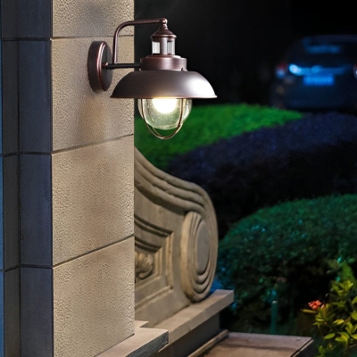 Modern Industrial Outdoor Porch Light with Bubble Glass Shade, Weatherproof LED Wall Sconce for Front Door, Backyard, Garage, and More