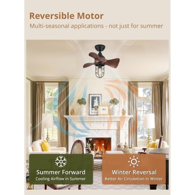 23 in. Small Farmhouse Outdoor Caged Ceiling Fan with Light and Remote Control, 3 Reversible Blades Ceiling Fan for Indoor Outdoor Use