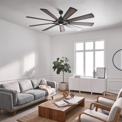 85 in. Large Ceiling Fan with Lights, 9 Blade Modern Contemporary Industrial Looking Ceiling Fan, Large Black Ceiling Fan for Living Room