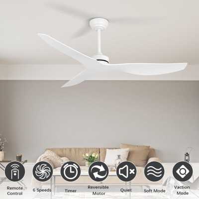 52 in. Ceiling Fan NO Light with Remote, White Patio Ceiling Fan, Farmhouse Reversible DC Ceiling Fan for Bedroom