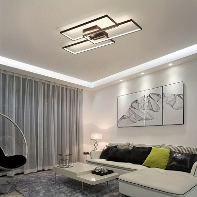 3-Rectangular Frame Flush Mount Ceiling Light Fixture, Modern Black LED Dimmable Ceiling Light for Dining Living Room Bedroom